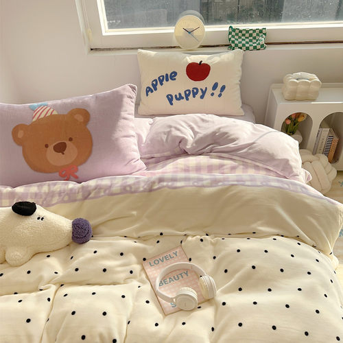 四件套牛奶绒ins卡通可爱