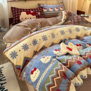 氛围感ins秋冬牛奶绒四件套保暖床单被套圣诞小熊2.0米可爱风床品