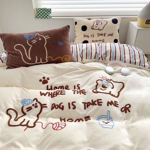 可爱少女牛奶绒四件套