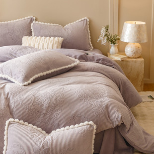 冬日温暖 提花牛奶绒四件套加厚保暖立体毛绒纯色简约2.0床品