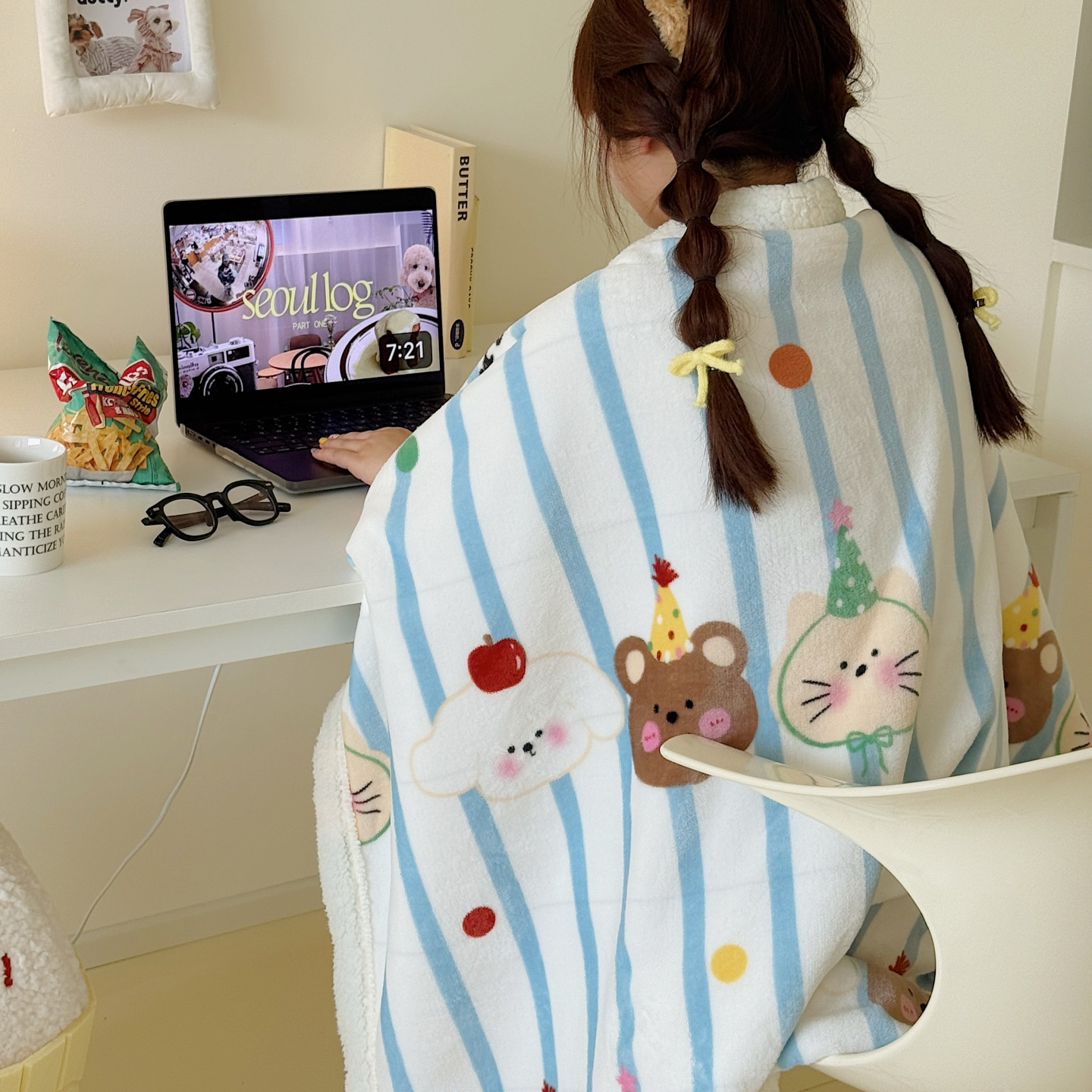 萌宠～秋冬加厚羊羔绒毛毯可爱卡通双层午休毯学生宿舍披肩小毯子