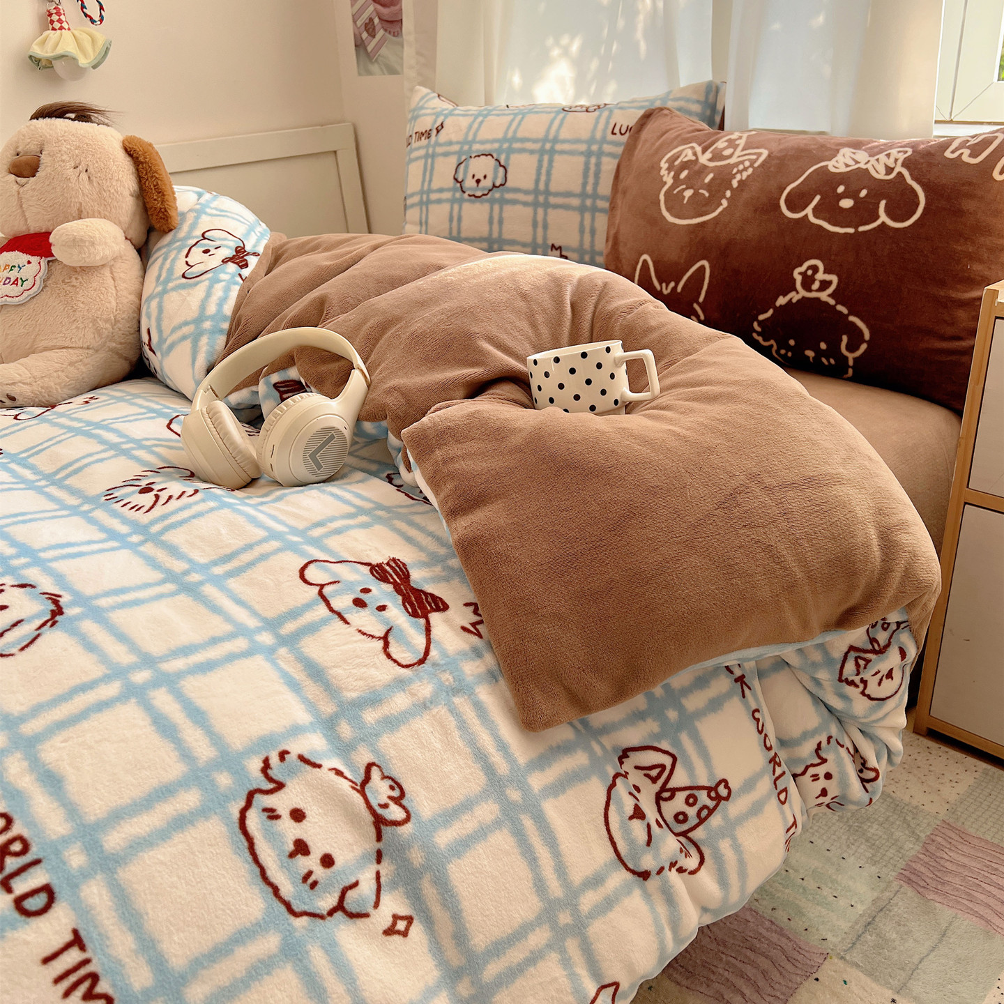 秋冬加厚牛奶绒床品卡通