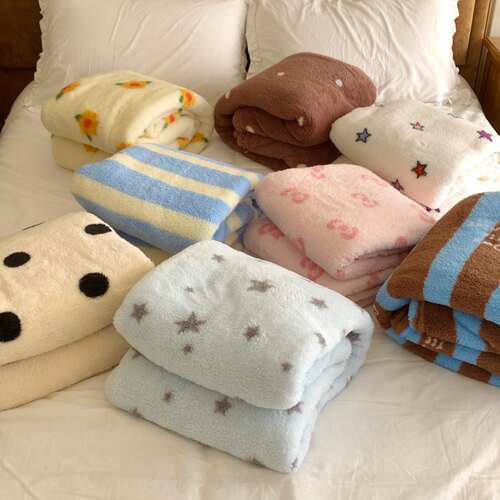 摇粒绒韩系简约双免绒盖毯