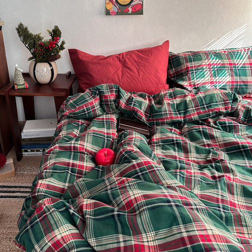 床单款圣诞格纹纯棉四件套