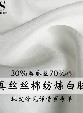 『风尚』白色真丝棉纺桑蚕丝染色印花炼白胚布汉服内里衬布料面料