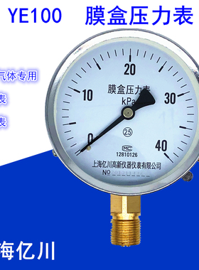 YE100亿川膜盒压力表 0-10/16/25/40/6KPA天然气燃气千帕管道微压