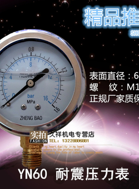 充油防震耐震压力表YN60 25bar 2.5mpa 液压表油压表 径向/轴向