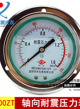 YN100ZT 1.6Mpa 耐震轴向带边压力表 耐震压力表 面板式压力表