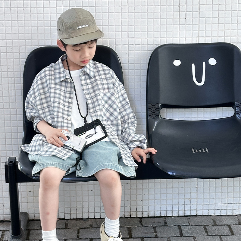 商场专柜面料棉质长袖童装男童格子衬衫薄款2025夏季新款中大童