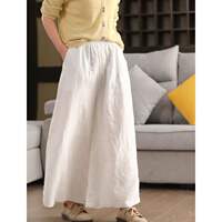 2026 New style cotton and linen wide-leg pants for women, retro sand-washed wide-leg pants, casual elastic tight waist slimming, 9-inch pants for summer loose thumbnail 2