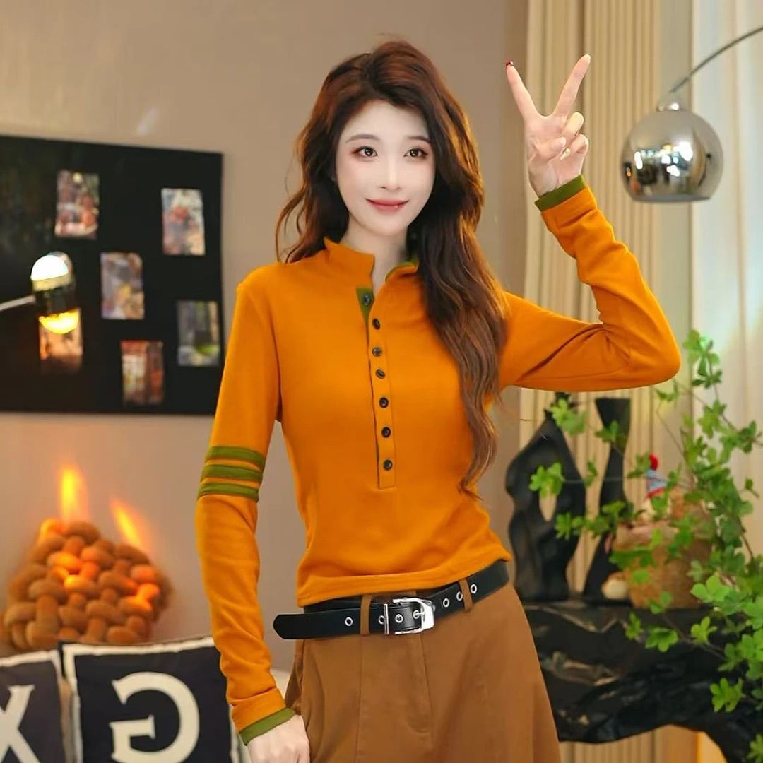 假两件半开领打底衫女秋冬季新款