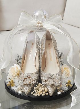 婚鞋盒带锁婚礼藏婚鞋盒子套圈接亲游戏水晶罩子铃铛套圈婚鞋盒