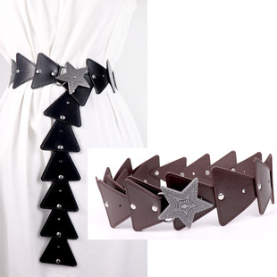 时尚女连衣裙西装装饰铆钉宽腰封五角星扣三角形毛衣裙子大衣腰带