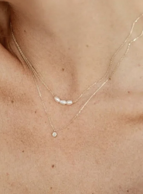 MINI BLOOM 三颗米粒珍珠项链美国进口14K包金