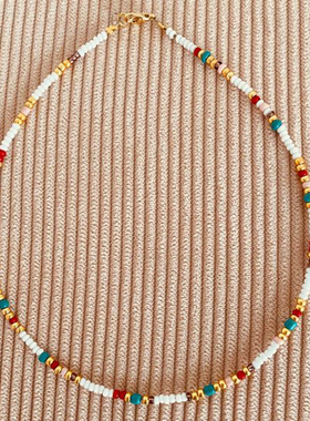 MINI BLOOM 串珠手作 纯银镀金天然石白松玛瑙米珠项链