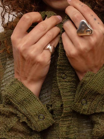 MINI BLOOM纯银三角液态高亮戒指开口设计小众