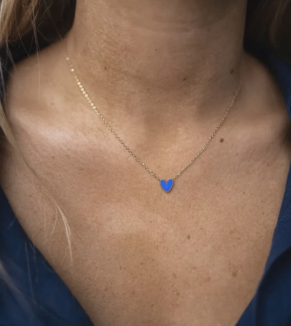 MINIBLOOM 纯银蓝色滴釉爱心项链小众设计感锁骨链ins风百搭通勤
