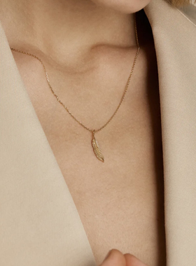 MINIBLOOM 金色羽毛纯银项链法式浪漫文艺女生羽翼金色项链