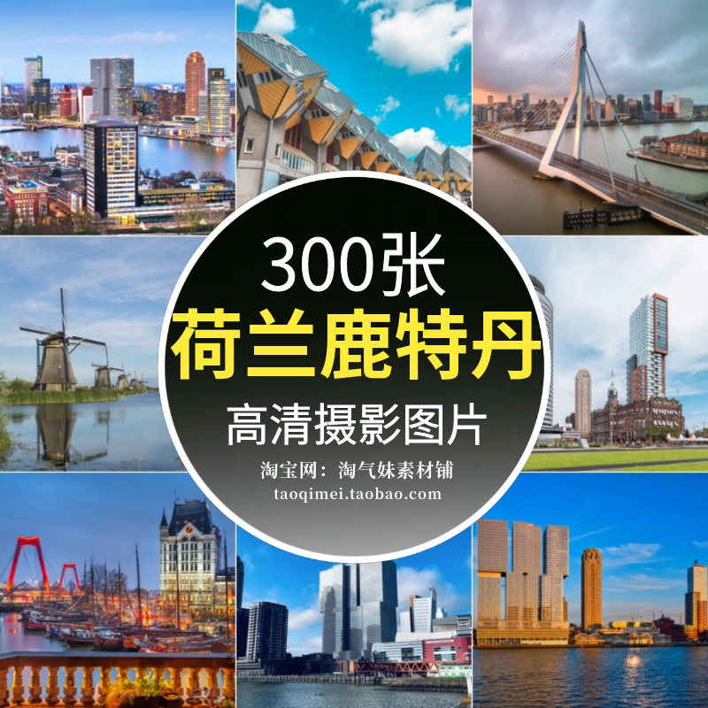 高清jpg荷兰鹿特丹图片城市风景建筑全景地标伊拉斯谟桥摄影素材