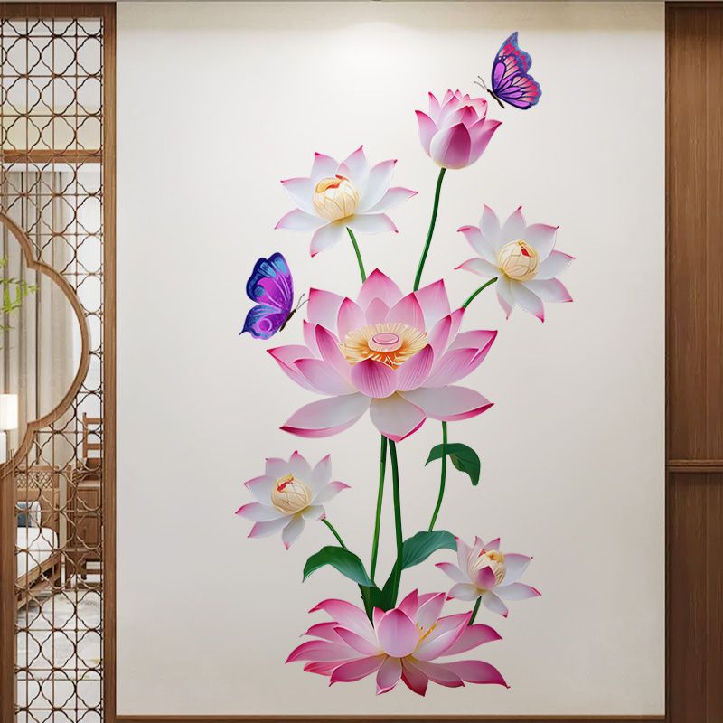 卫生间浴室瓷砖遮丑遮瑕补洞装饰墙贴纸莲花荷花图案贴画防水自粘