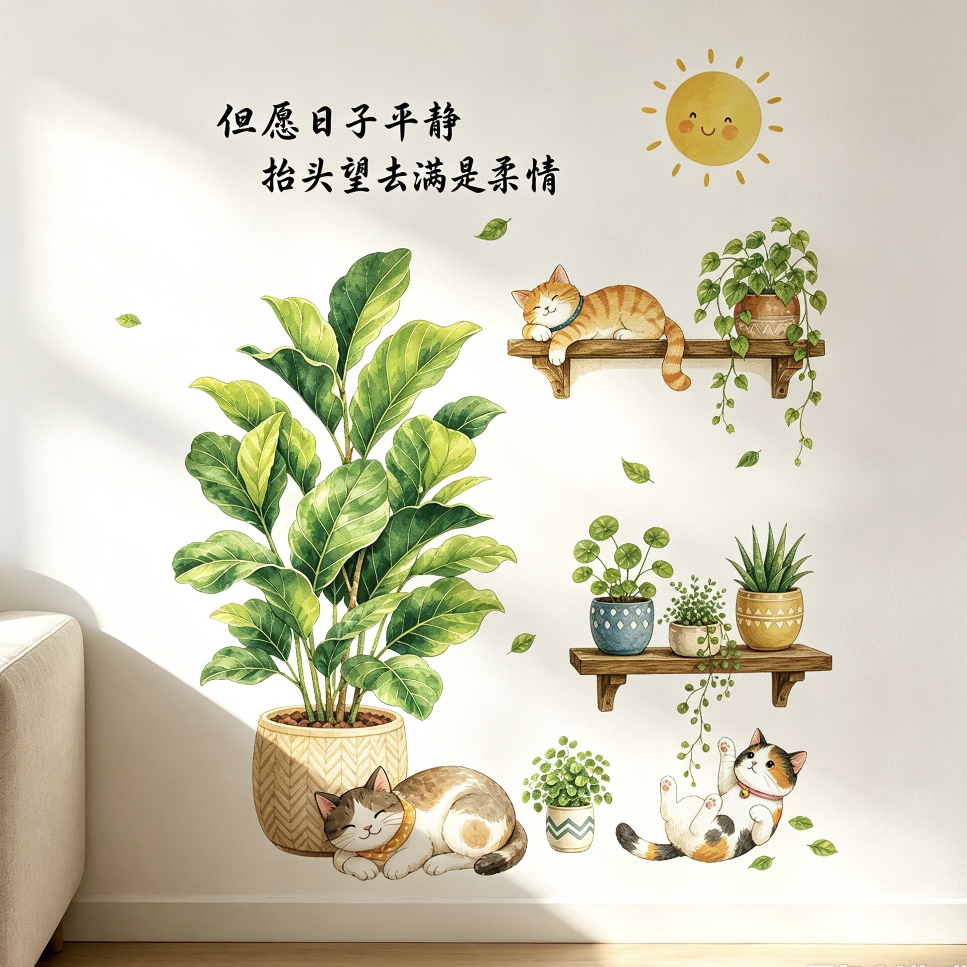 治愈奶油墙贴纸自粘卧室温馨墙纸客厅墙面遮丑房间装饰画墙壁贴画