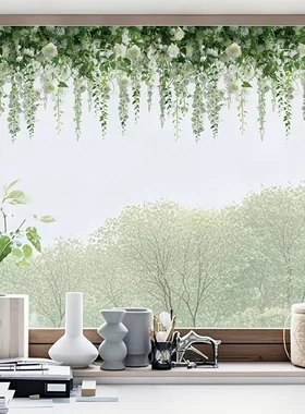 创意玫瑰花藤贴纸房间卧室窗户