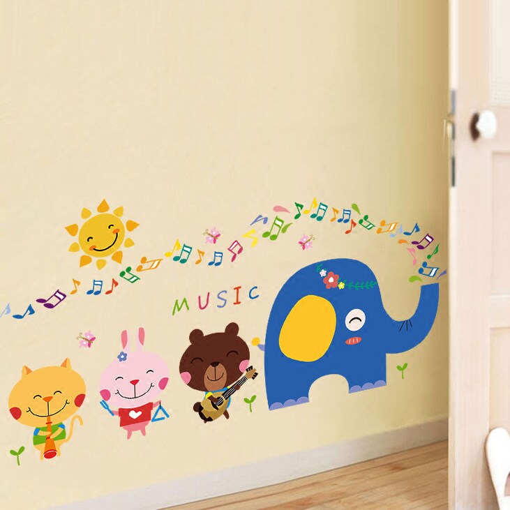 卡通可爱装饰动物音符号墙贴幼儿园音乐区强贴画儿童卧室自粘贴纸