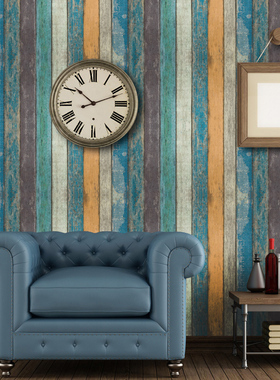 竖木纹壁纸自粘墙贴卧室客厅餐厅电视背景墙防水复古风3D墙纸10米