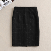 秋冬半身裙粗花呢小香风开叉包臀中裙黑色亮丝显瘦裙子2025新款