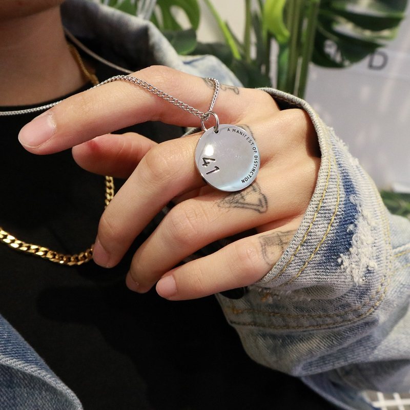 KORKEN日韩潮情侣1341圆牌毛衣链