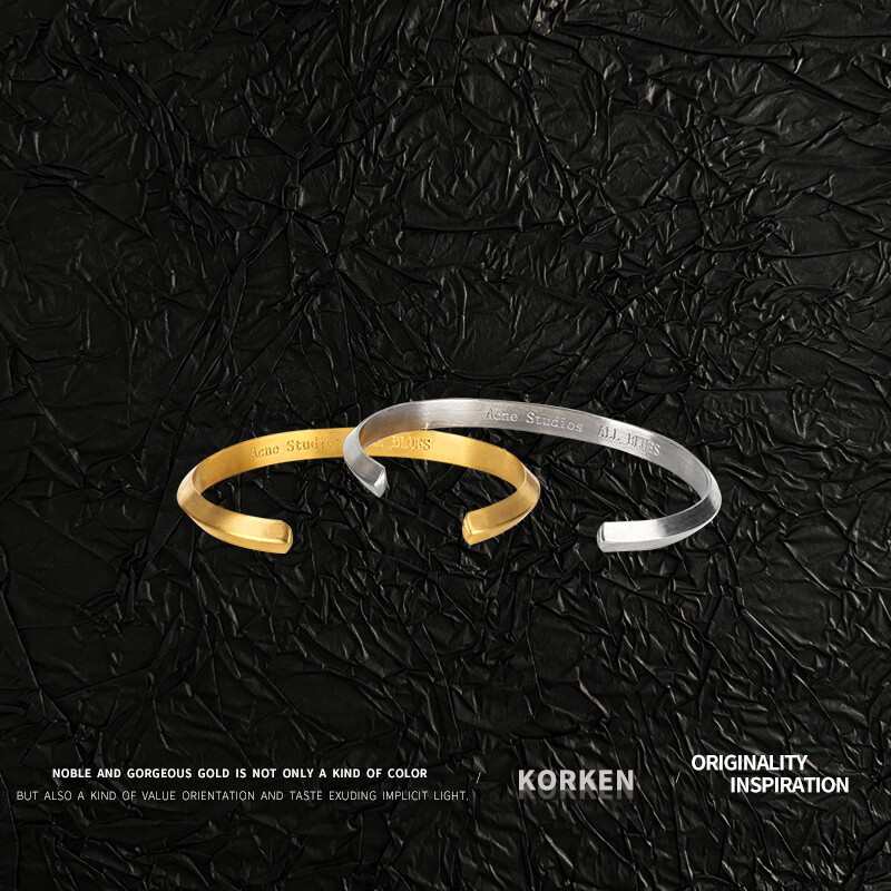 北欧瑞典极简主义男女金色钛钢开口手环个性时尚三角棱形情侣手镯