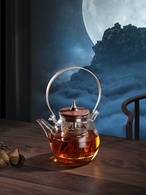 尚明杜兰月轮蒸煮茶壶家用耐热玻璃提梁泡茶壶老白茶蒸煮一体茶壶