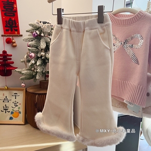 子儿童百搭休闲裤 加厚裤 冬 女宝新年洋气女大童冬季 女童加绒喇叭裤