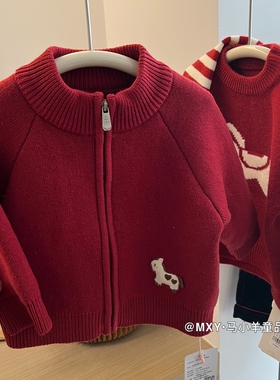 小马新年加厚毛衣～冬款男女童加绒开衫外套洋气过年红色亲子毛衣