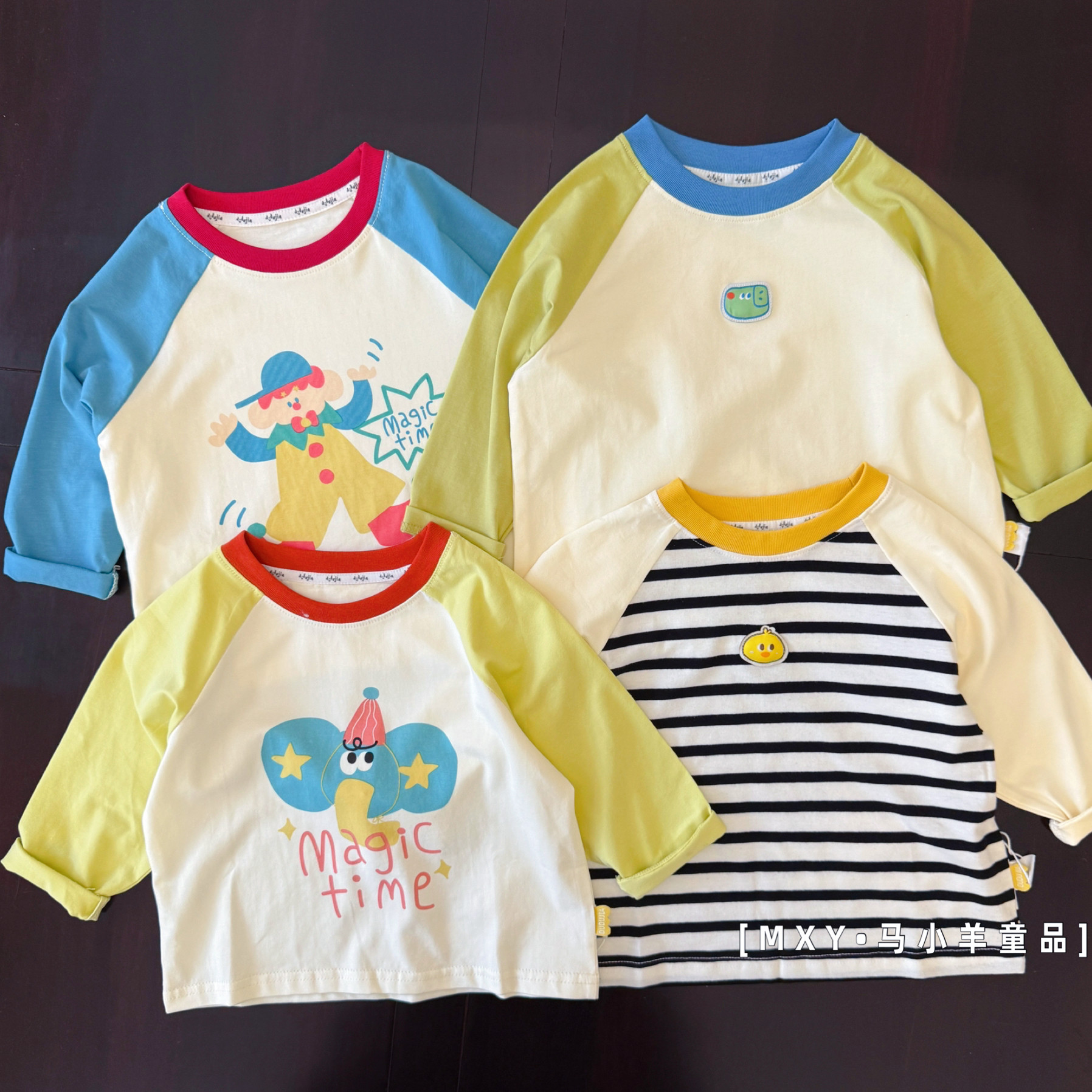 春秋款儿童全棉插肩T恤长袖上衣