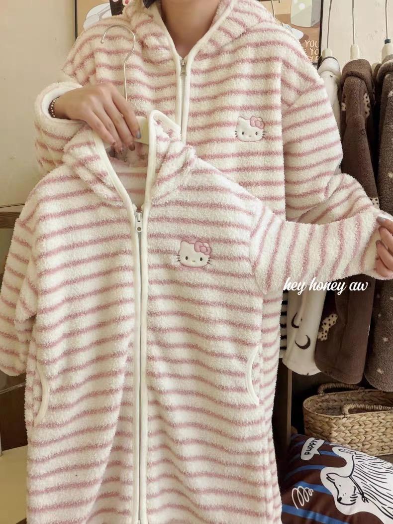 冬睡袍亲子软糯连帽浴衣浴巾睡袍