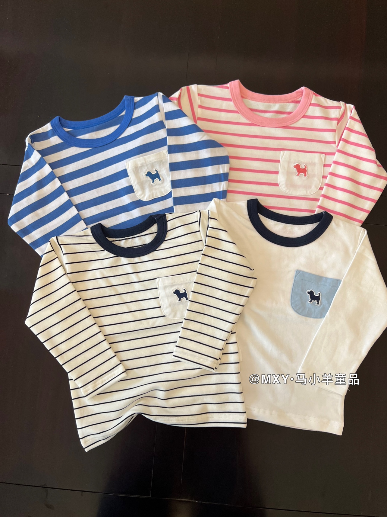 儿童百搭狗狗长袖T条纹圆领打底