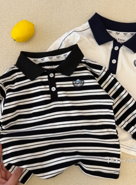 儿童长袖Polo衫 26春男童学院熊T恤宝宝小童纯色打底衫大童上衣潮