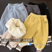 一条过冬～580克羊羔绒儿童加绒长裤 子加厚保暖卫裤 冬款 男女童裤