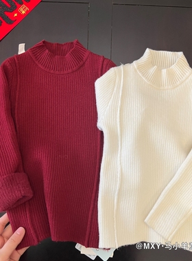 儿童纯色毛衣打底衫内搭秋冬加厚保暖女童针织衫糖果色新款上衣