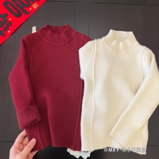 儿童纯色毛衣打底衫内搭秋冬加厚保暖女童针织衫糖果色新款上衣