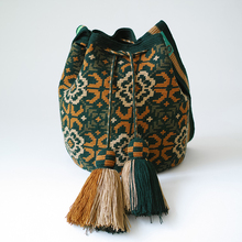 哥仑比亚WAYUU部落手工编织包瓦尤包单股大号绿底土黄欧式花朵