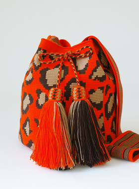 哥仑比亚WAYUU部落手工编织包瓦尤包单股大号桔豹纹好球家