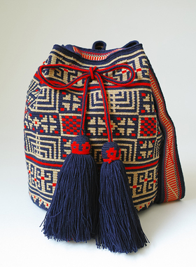 哥仑比亚WAYUU部落手工编织包瓦尤包单股大号金线深蓝红中式风2