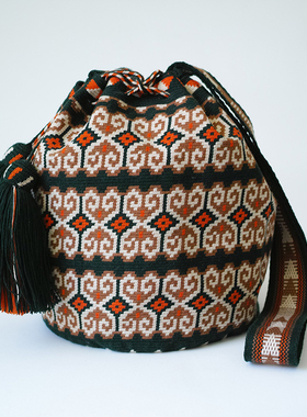哥仑比亚WAYUU部落手工编织包瓦尤包单股大号墨绿桔米紧箍咒