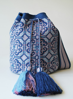 哥仑比亚WAYUU部落手工编织包瓦尤包单股大号中式蓝欧式图腾