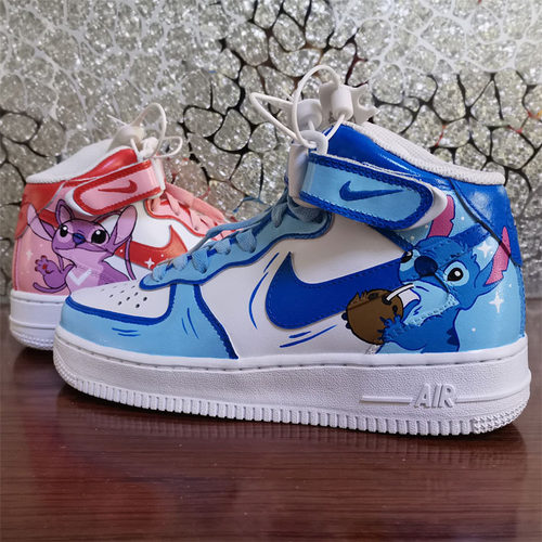 DIY手绘球鞋定制aj1改色迪士尼史迪仔空军一号af1涂鸦鸳鸯情侣鞋