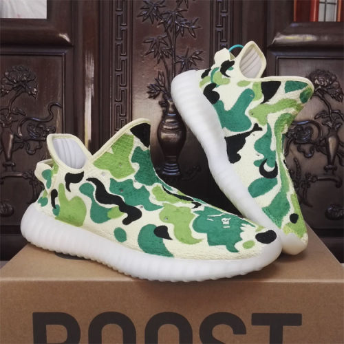 手绘定制YEEZY白冰淇淋椰子球鞋350改色迷彩染色涂鸦diy渐变彩绘