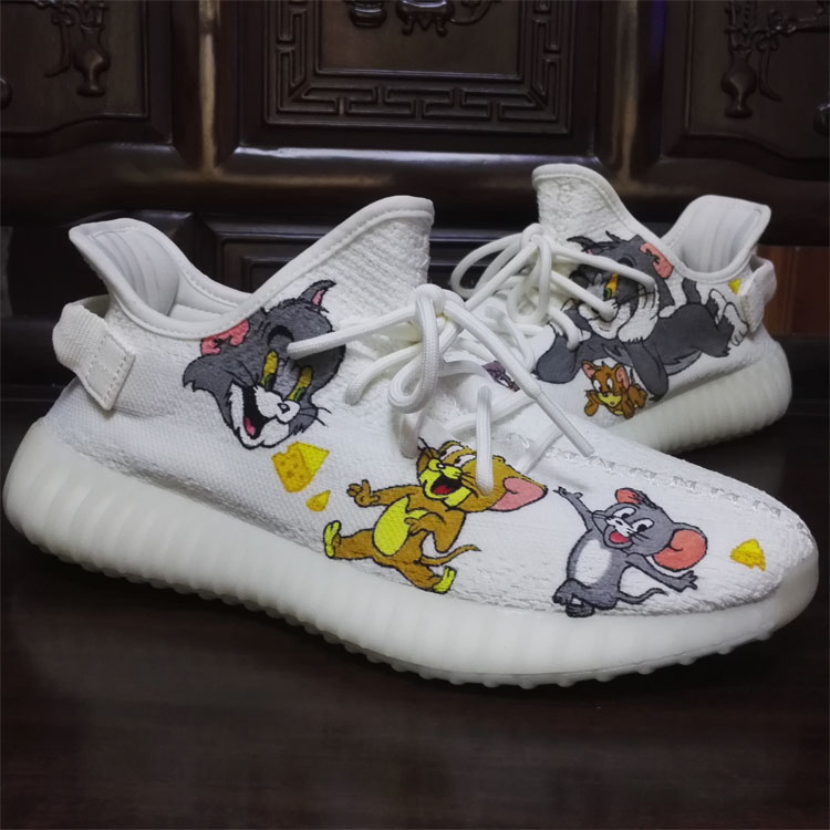 yeezy白椰子鞋350球鞋diy定制手绘鞋猫和老鼠汤姆杰瑞涂鸦改造鞋