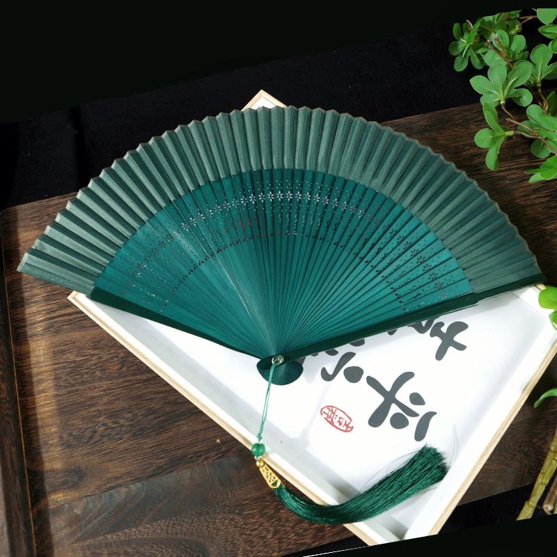 扇子舞蹈扇加大7寸23厘米墨绿色汉服跳舞扇旗袍走秀拍照折叠扇
